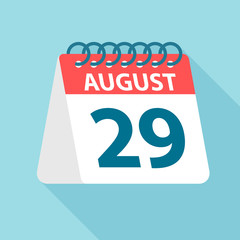August 29 - Calendar Icon. Vector illustration of one day of month. Calendar Template
