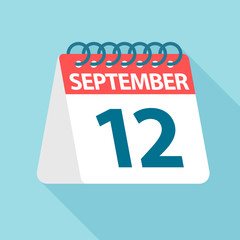 September 12 - Calendar Icon. Vector illustration of one day of month. Calendar Template