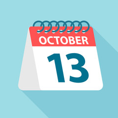 October 13 - Calendar Icon. Vector illustration of one day of month. Calendar Template