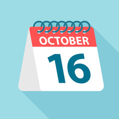 October 16 - Calendar Icon. Vector illustration of one day of month. Calendar Template