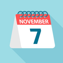 November 7 - Calendar Icon. Vector illustration of one day of month. Calendar Template