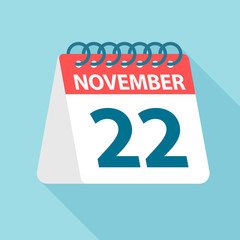 November 22 - Calendar Icon. Vector illustration of one day of month. Calendar Template