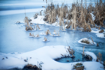 Frozen lake in the spring