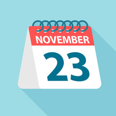 November 23 - Calendar Icon. Vector illustration of one day of month. Calendar Template