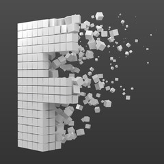 letter F shaped data block. version with white cubes. 3d pixel style vector illustration.