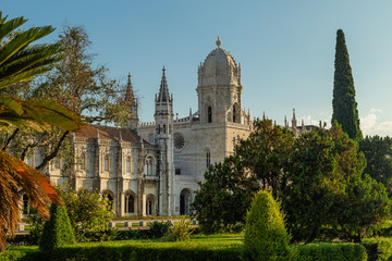 Fototapeta premium The Jeronimos Monastery or Hieronymites Monastery near the Tagus river in the parish of Belem, near Lisbon, Portugal