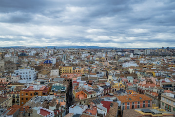 Naklejka premium Aerial Panoramic View Of Valencia City In Spain. Beautiful historic city with beautiful architecture