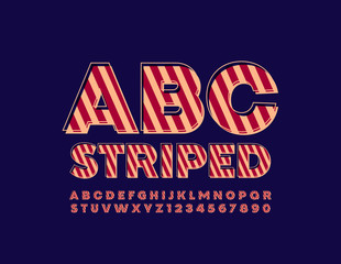 Vector striped Alphabet. Creative Uppercase Font. Set of trendy Letters and Numbers