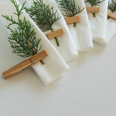 Preparations about arranging the table for winter holidays. Winter decoration, DIY