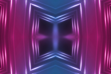 Dark abstract futuristic background. Neon lines, glow. Neon lines, shapes. Pink and blue glow