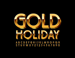 Vector elite emblem Gold Holiday. Luxury Uppercase Font. 3D chic ALphabet Letters and Numbers