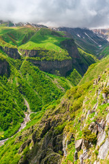 Top view of the picturesque green landscape of the Caucasus Mountains, Georgia