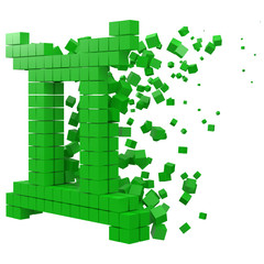 twins zodiac sign shaped data block. version with green cubes. 3d pixel style vector illustration.