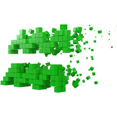 aquarius zodiac sign shaped data block. version with green cubes. 3d pixel style vector illustration.