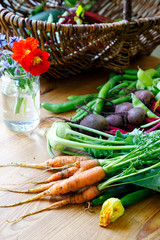 Harvest of fresh summer vegetables