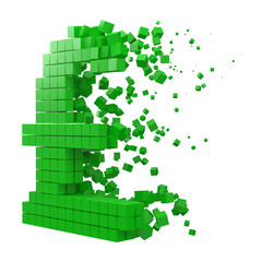 pound sign shaped data block. version with green cubes. 3d pixel style vector illustration.