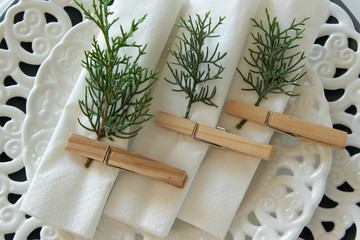 Preparations about arranging the table for winter holidays. Winter decoration, DIY