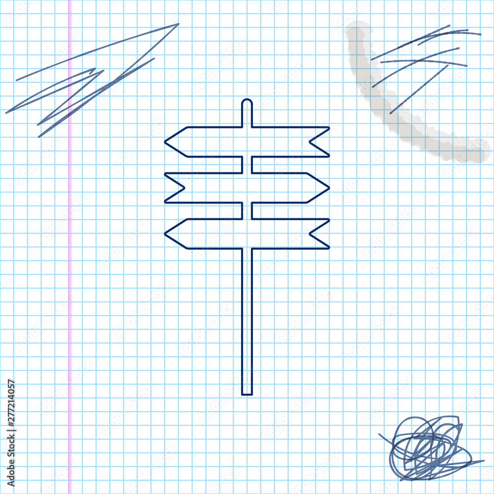 Poster road traffic sign. signpost line sketch icon isolated on white background. pointer symbol. blank boa