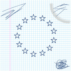 Flag of European Union line sketch icon isolated on white background. EU circle symbol. Waving EU flag. Vector Illustration