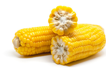 Sweet corn on white background for food ingredients and cooking concept