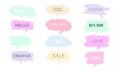 Hand draw speech bubble set. Cute pastel doodle style for chat, inbox, online, speech, bubble, text,question, Balloon, idea, business. Graphic illustration vector icon.