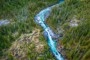 Aerial Vertical View Over The Surface Of A Mountain River Glomaga, Marmorslottet , Mo i Rana