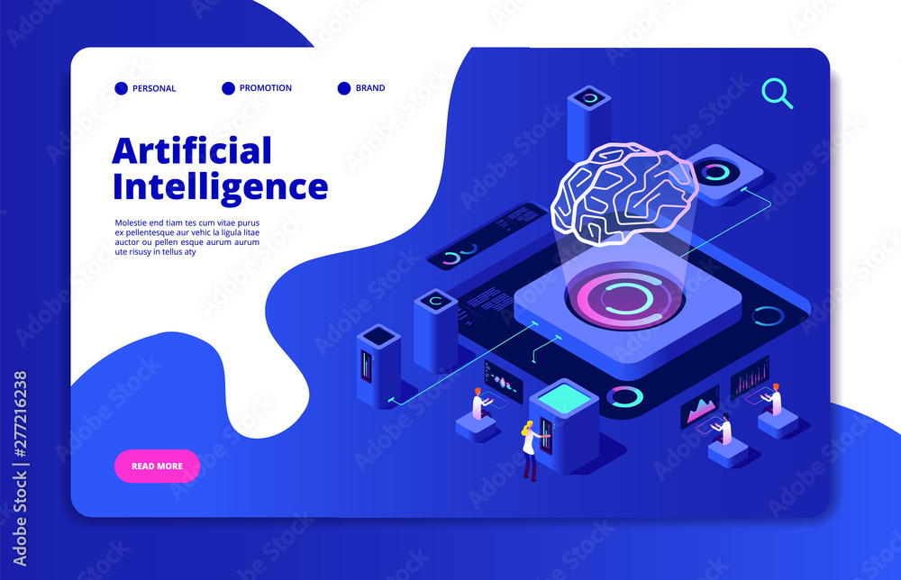 Poster artificial intelligence concept. ai smart technology brain networking neural intelligent solutions f