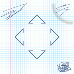 Arrows in four directions line sketch icon isolated on white background. Vector Illustration