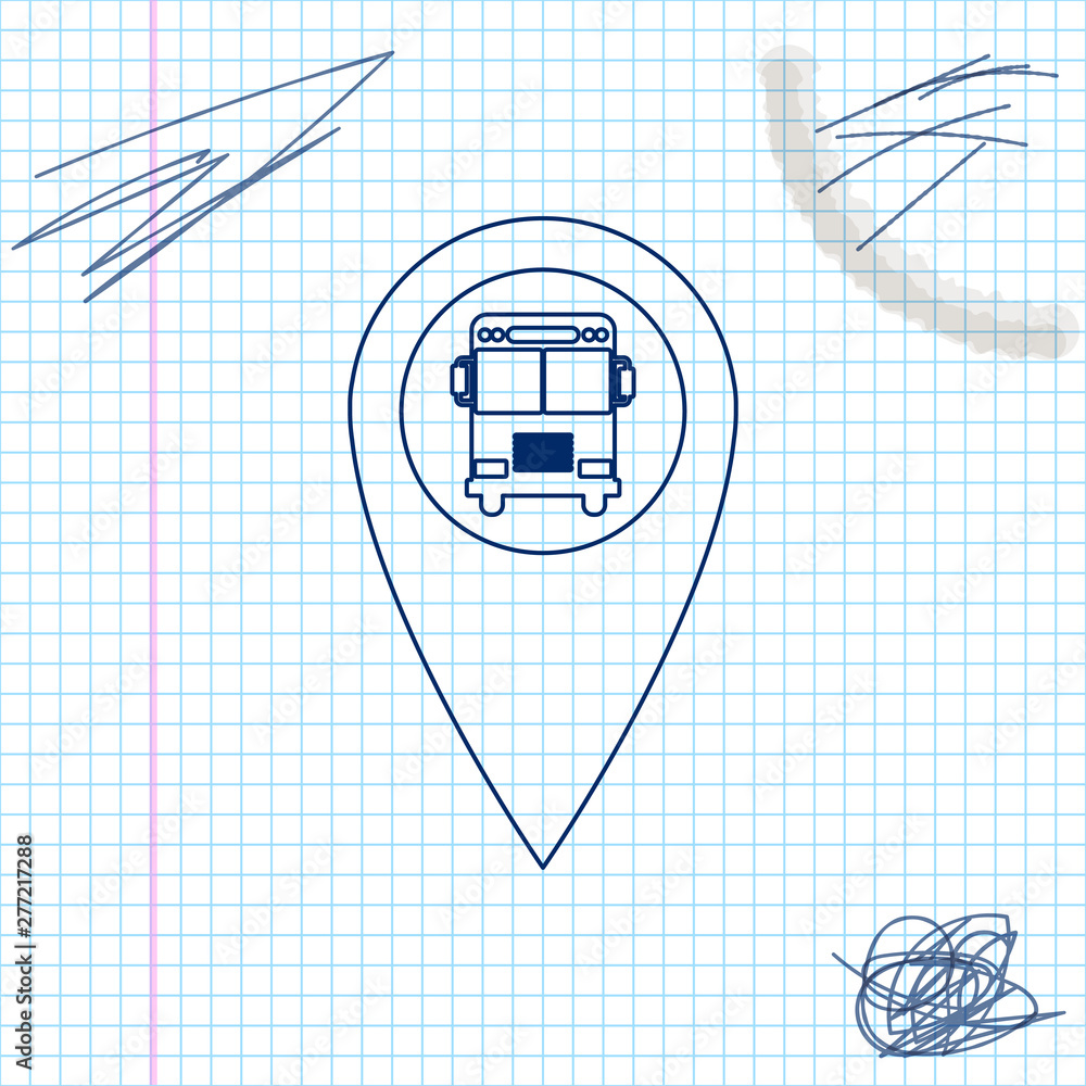 Poster map pointer with bus line sketch icon isolated on white background. vector illustration