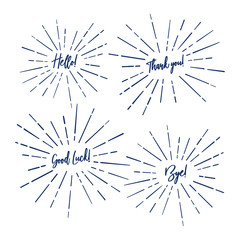 Obraz premium Set of etiquette worlds. Calligraphy photo graphic design element. Hello, Thank you, Good Luck, Bye. 