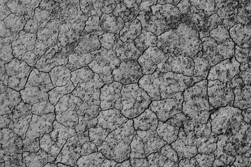 Dried cracked earth gray soil ground texture background. Global warming effect. Desaturated mosaic pattern of dried earth soil. 