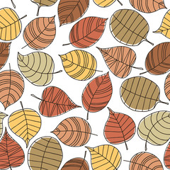 Seamless pattern with autumn leaves red, yellow and brown. Vector illustration. 