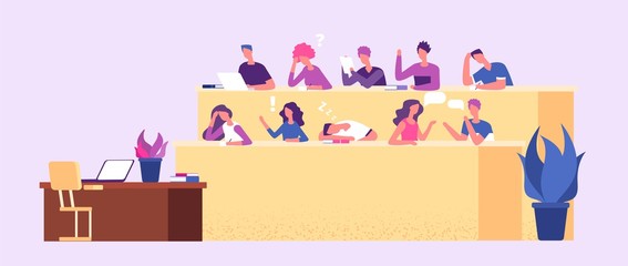 Lecture hall. Students have break. Education vector concept. Illustration of education lecture, student, in classroom university or college