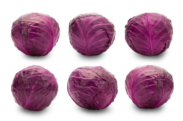 Fototapeta premium Set of whole red cabbage isolated on white background with clipping path.