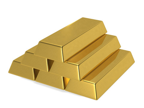 Six gold bars 3d rendering