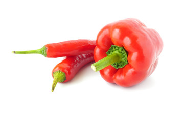 Red paprika and sweet pepper isolated on white background