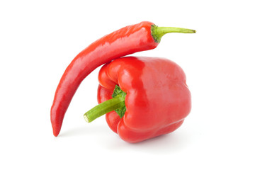 Red paprika pepper and sweet pepper isolated on white background