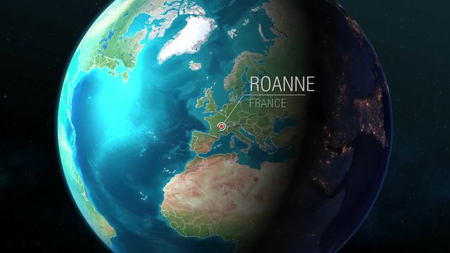 France - Roanne - Zooming from space to earth