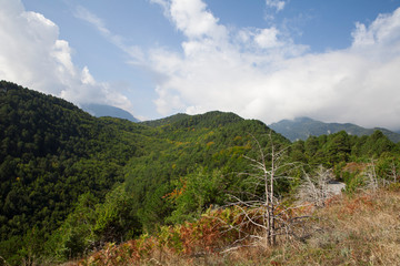 Fototapeta na wymiar Picturesque landscape on Mount Olympus. Tourist destination in the Olympus Mountain region of Northern Greece. 