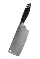 Large sharp cleaver knife with black handle isolated on white