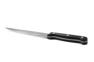 Sharp fillet knife with black handle isolated on white