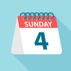 Sunday 4- Calendar Icon. Vector illustration of week day paper leaf. Calendar Template