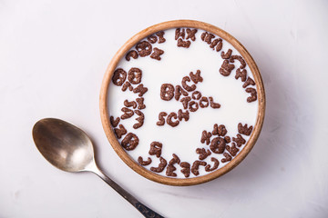 Back to school concept of quick breakfast before lessons