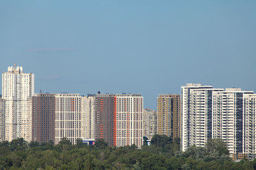 Kyiv, Ukraine -  July 06, 2019: The construction of a multi-storey monolithic houses. A new-build residential complex on the left bank of the Dnieper river in Kiev