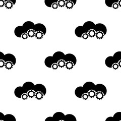 Seamless pattern with cloud and gears on white background. Online repair service concept. Cloud service template. Vector illustration for design, web, wrapping paper, fabric.