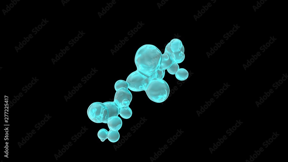 Poster 3d rendering of water droplets in zero gravity, on a black background isolated. drops in space, the 