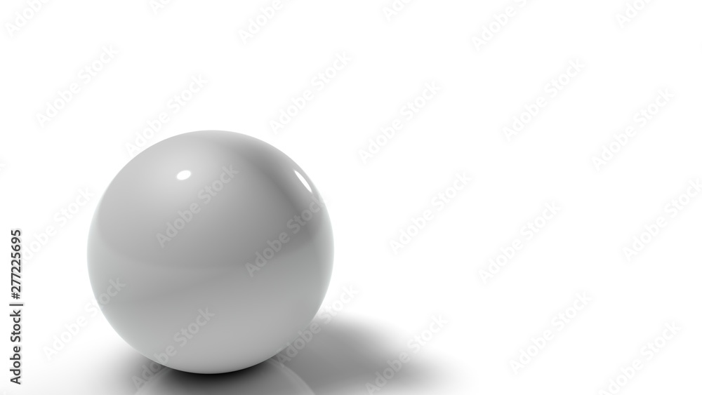 Poster 3d illustration of white balls on white reflective background. balls of different sizes are rolled i