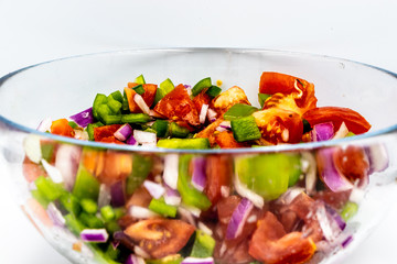 Colourful fruit salad all chopped up in a glass bowl. Calgary, Alberta, Canada