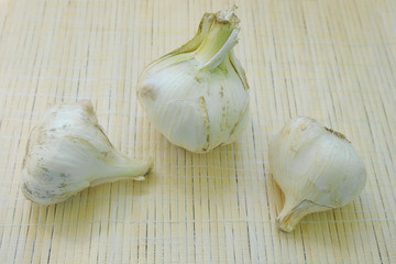 garlic on the table, ugly garlic, healthy  vegetable