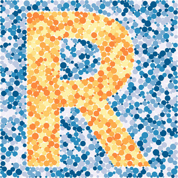 R letter color distributed circles dots illustration